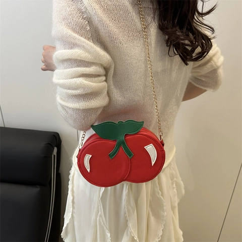 Bolso Bandolera Creativo con Forma de Cereza de Cuero PU Estilo Fruta Con Cadena Dorada Para Mujeres Niñas Lindo Bolso de Fiesta
