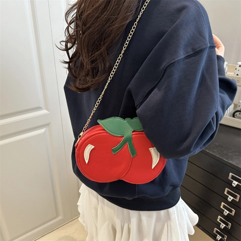 Borsa a Spalla a Forma di Ciliegia Stile Frutta Creativa Borsa a Tracolla in Pelle PU Con Catena per Donna Carina Decorativa da Festa