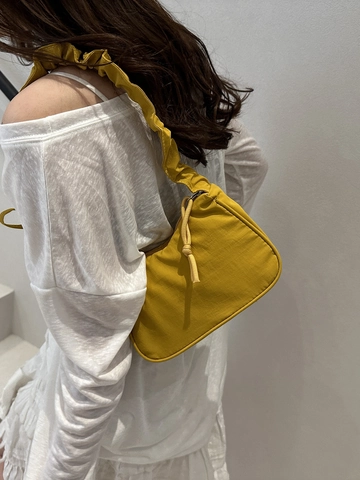 Women Casual Pleated Shoulder Bag Canvas Underarm Bag Fashion Solid Color Zipper Handbag With Knot Decor Small Square Bag