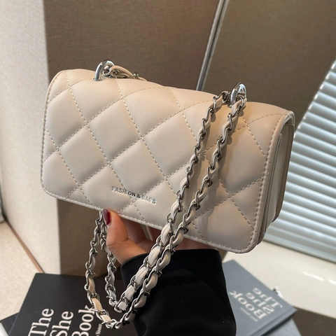 Quilted Shoulder Bag PU Leather Chain Strap Crossbody Versatile Fashion Small Square Purse For Women
