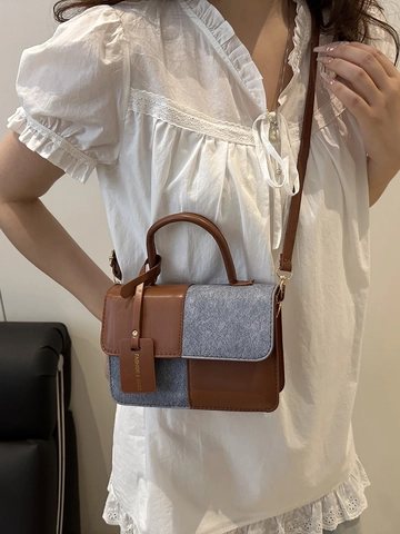 Borsa A Tracolla Crossbody In Pelle PU E Patchwork Di Denim Piccola Borsa A Mano Quadrata Per Donna Vintage Urban