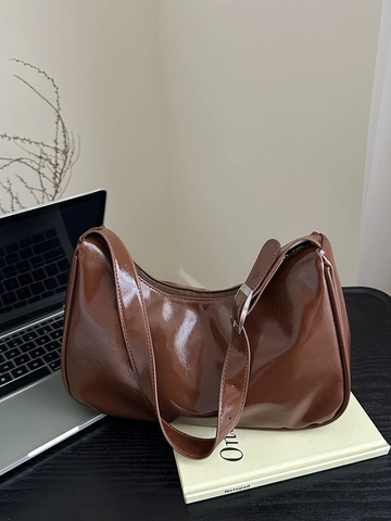 Sac à Bandoulière Croissant Minimaliste pour Femmes en Cuir PU Métallique Brillant Sac Hobo sous l'Aisselle Sangle Réglable Urbain