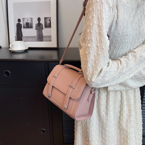 Women Vintage PU Leather Small Square Bag Lychee Pattern Crossbody Shoulder Bag With Silver Hardware Handbag Office Daily