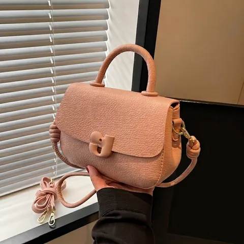 Women Minimalist PU Leather Saddle Bag Lychee Grain Small Square Shoulder Crossbody Bag With Metal Buckle Versatile Fashion Purse