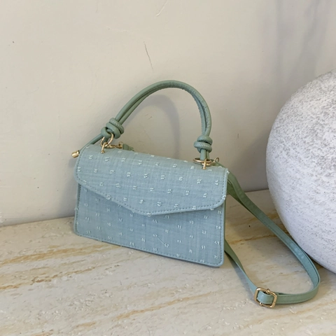 Women Retro Canvas Small Square Bag Knot Handle Textured Fabric Crossbody Bag Vintage Envelope Flap Shoulder Bag Versatile Daily Handbag