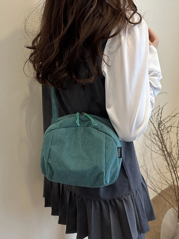 Bolso Bandolera de Pana Vintage para Mujer Bolso de Hombro Casual de Media Luna Color Sólido de Pana para Uso Diario
