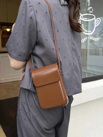 Damen Minimalistische Kunstleder Kleine Quadratische Umhängetasche Einfarbige Klappe Schultertasche Vertikale Handytasche Für Die Arbeit