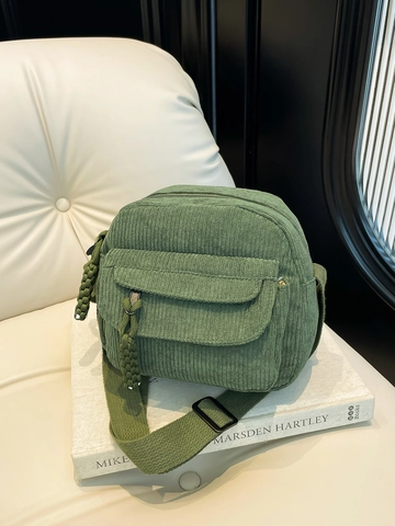 Bolso de Hombro Casual de Pana para Mujer Color Sólido Simple Bolso Bandolera Con Bolsillo Delantero de Solapa Correa Ajustable