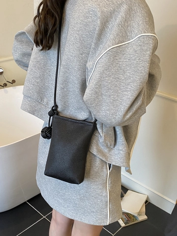 Mini Borsa A Tracolla Borsa Per Cellulare Pelle PU Texture Litchi Decorazione Nodo Palla Intrecciata Fibbia Magnetica Donne