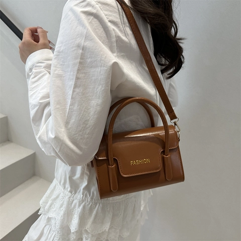 Bolso Cuadrado Pequeño para Mujer Estampado de Letras Cuero de PU Bolso de Hombro Con Asa Superior Bolso Minimalista Casual Moda