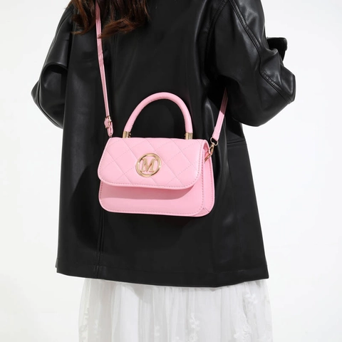 Borsa a Spalla Quadrata in Pelle PU Trapuntata da Donna Borsa a Tracolla Fashion con Logo M e Splicing a Contrasto