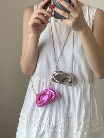 Borsa a Tracolla Mini in Acrilico Metallizzato Pochette da Sera Geometrica Finitura a Specchio Con Catena Per Donna Festa