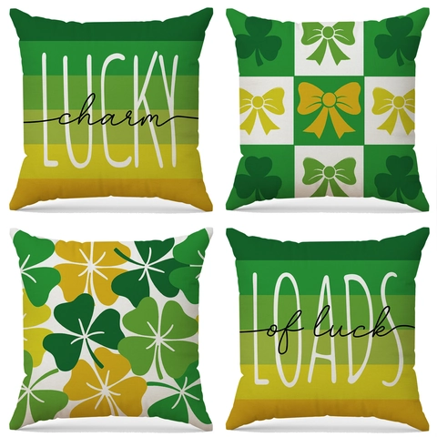 Federe Per Cuscini San Patrizio Misto Lino Trifoglio Motivo Fortuna Federe Per Cuscini Decorazione Divano Casa