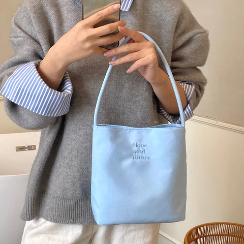 Bolso Bombonera de Nylon Oxford para Mujer Minimalista con Letras Bordadas Bolso de Hombro de Axila Bolso de Mano Portátil