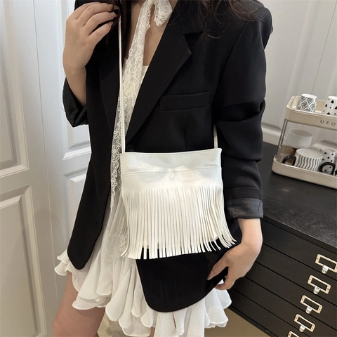 Bolso De Hombro Para Mujer De Cuero PU Con Borlas Vintage Bohemio Bolso De Mano Cruzado Decoración De Flecos Casual