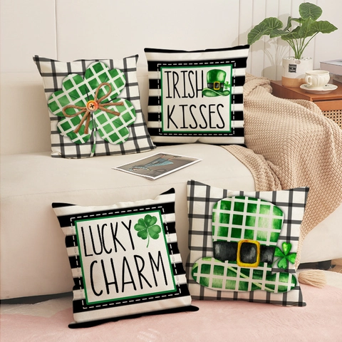 St Patrick Day Kussenhoes Linnen Klaver Iers Geluksbrenger Boerderij Kussenovertrek Voor Sofa Couch Decor