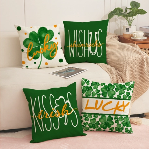 Fodera per Cuscino in Lino per San Patrizio Trifoglio Verde Lettere Lucky Copricuscino Decorativo per Divano Casa
