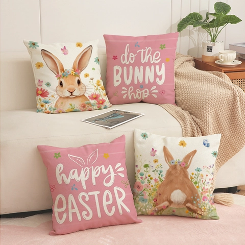 Fodere Per Cuscini Con Coniglietto Pasquale Misto Lino Fodera Per Cuscino Decorativo Per Divano Arredamento Rosa Floreale Coniglio Stile Rustico