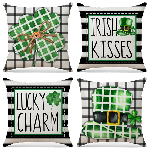 St Patrick Day Kussenhoes Linnen Klaver Iers Geluksbrenger Boerderij Kussenovertrek Voor Sofa Couch Decor