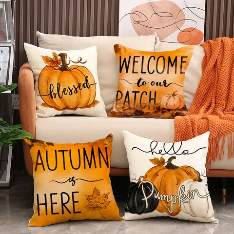 Herbst Kürbis Kissenbezüge Erntedankfest Dekorativ Leinenoptik Kissenhülle Für Sofa Couch Schlafzimmer Wohnzimmer Zuhause Dekor