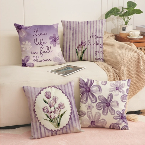 Federe Per Cuscini Floreali Misto Poliestere Lino Copricuscini Decorativi Motivo Tulipani Acquerello Citazioni Ispiratrici Per Arredamento Divano