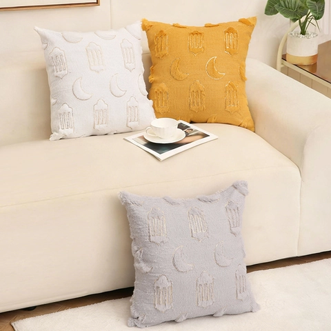 Middle East Style Moon Lantern Sequin Embroidery PV Velvet Cushion Cover Soft Plush Sofa Pillowcase For Ramadan Eid Home Decor