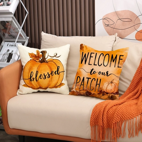 Herbst Kürbis Kissenbezüge Erntedankfest Dekorativ Leinenoptik Kissenhülle Für Sofa Couch Schlafzimmer Wohnzimmer Zuhause Dekor