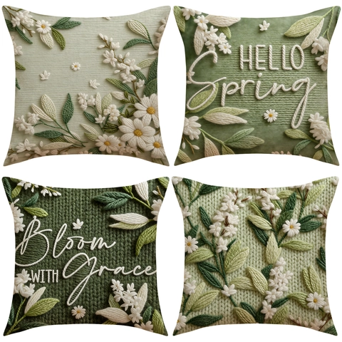 Federa Per Cuscino Quadrata In Finto Lino Con Ricamo Floreale 3D Motivo A Margherita Federa Decorativa Per Divano Letto