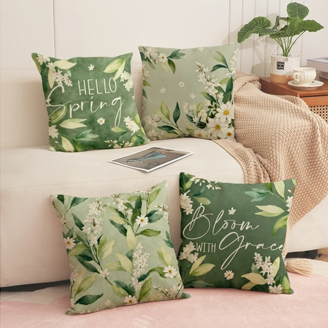 Fodera per Cuscino Floreale Nordica Poliestere Effetto Lino Quadrata per Divano Casa Decorazione a Tema Primaverile