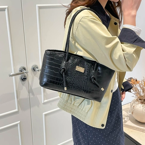 Borsa Tote Donna Coccodrillo Trapuntata Pelle PU Manico A Nodo Borsa A Spalla Elegante Grande Capacità Versatile Ufficio