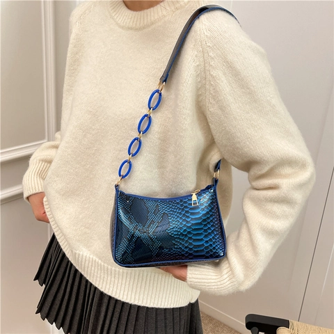 Borsa Sottobraccio Da Donna Motivo Serpente Pelle PU Con Catena Spessa In Acrilico Borsa A Spalla Alla Moda Elegante