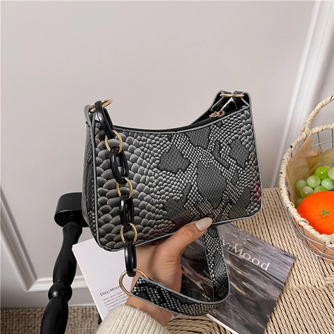 Borsa Sottobraccio Da Donna Motivo Serpente Pelle PU Con Catena Spessa In Acrilico Borsa A Spalla Alla Moda Elegante