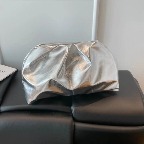 Borsa Clutch Nuvola Pieghettata In Pelle PU Metallizzata Pochette Dumpling Per Feste Serali Da Donna