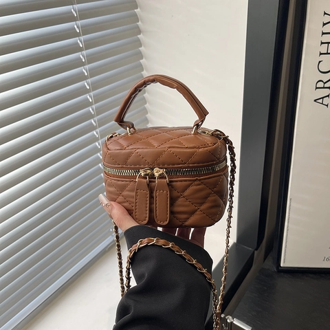 Women Fashion Quilted Lattice PU Leather Box Bag Mini Vanity Case Chain Strap Crossbody Bag Casual Small Shoulder Bag