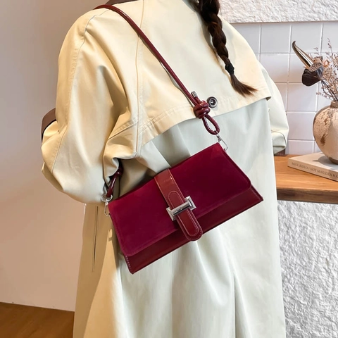 Underarm Shoulder Bag PU Leather Suede Patchwork Silver H Buckle Knot Strap Retro Urban Commuting For Women