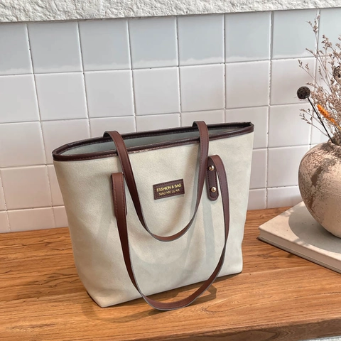 Bolso Tote de Gran Capacidad para Mujer Vintage Contraste Color Tela de PU Bolso de Hombro Moda Viajero Bolso de Axila