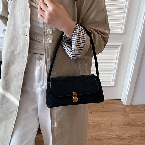 Borsa A Spalla Baguette Vintage Sottobraccio Pelle PU Opaca Chiusura In Metallo Minimalista Chic Quotidiana Per Donna