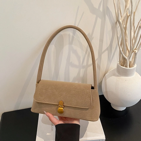 Borsa A Spalla Baguette Vintage Sottobraccio Pelle PU Opaca Chiusura In Metallo Minimalista Chic Quotidiana Per Donna