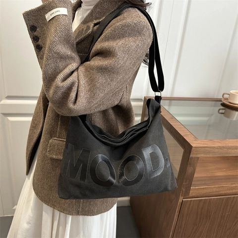 Borsa A Tracolla In Tela Con Stampa Di Lettere Mood Grande Capacità Versatile Urbana Minimalista Retrò Per Donne