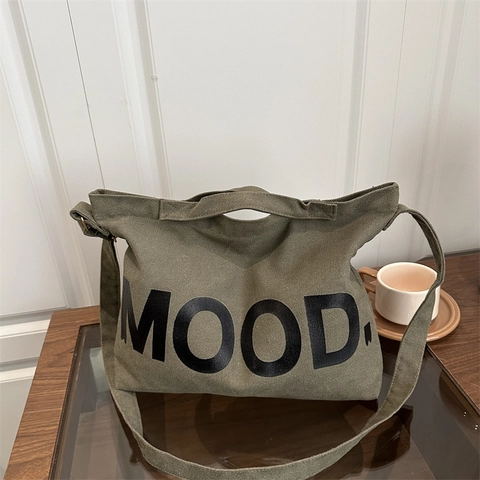 Borsa A Tracolla In Tela Con Stampa Di Lettere Mood Grande Capacità Versatile Urbana Minimalista Retrò Per Donne