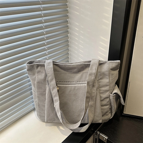 Damen Fashion Cord Tragetasche Große Kapazität Einfarbig Schultertasche Täglich Student Unterarm Tasche Mit Reißverschluss