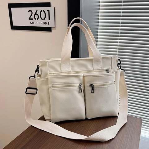 Bolso de Mano de Nailon de Gran Capacidad para Mujer con Múltiples Bolsillos Bolso de Hombro Casual Correa Ajustable