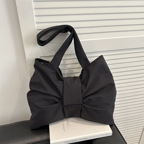 Sac À Épaule Noeud Papillon Grande Capacité Tissu Nylon Style Coréen Doux Fourre-Tout Sac À Main Pour Femmes