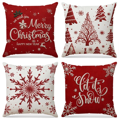 Weihnachten Leinen Kissenhüllen Rot Beige Rentier Schneeflocke Frohe Weihnachten Muster Dekorative Kissenbezüge Für Sofa Home Dekor