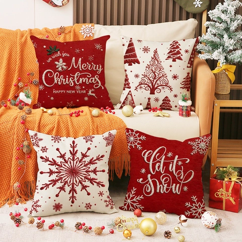 Weihnachten Leinen Kissenhüllen Rot Beige Rentier Schneeflocke Frohe Weihnachten Muster Dekorative Kissenbezüge Für Sofa Home Dekor