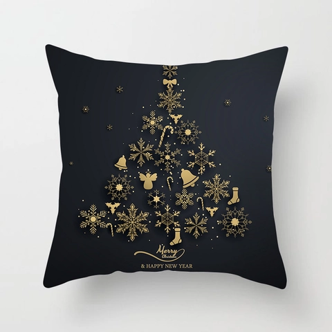 Kerst Kussenhoes Perzikhuid Polyester Goud Sneeuwvlok Rendier Print Zwart Sofa Decor Vakantie Sierkussenhoes