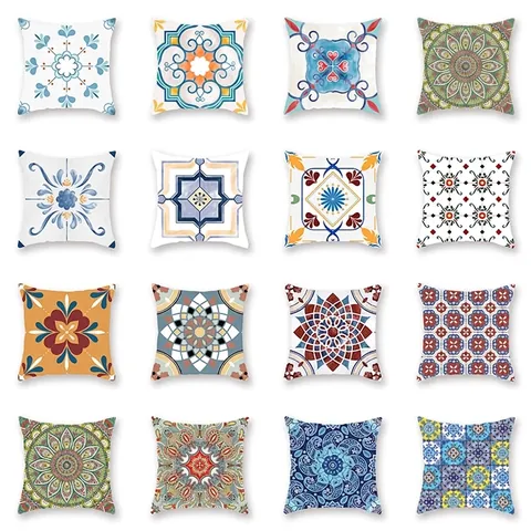 Dekorativer Kissenbezug Pfirsichhaut Polyester Verdeckter Reißverschluss Mandala Böhmisch Ethnisch Retro Geometrisch Wurfkissenbezug