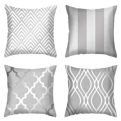 Geometric Cushion Cover Silver Grey Peach Skin Square Decorative Pillowcase For Sofa Home Car Office Decor