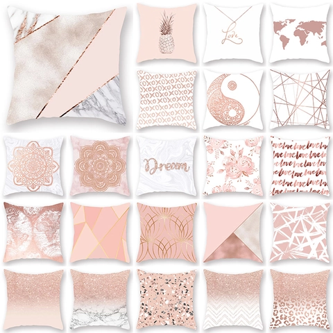 Dekorativer Kissenbezug Pfirsichhaut Polyester Roségold Geometrisches Marmormuster Moderner Luxus Kissen Heimdekor