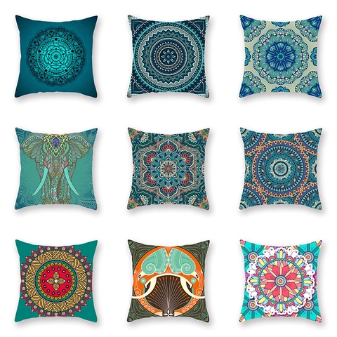 Ethnic Mandala Peach Skin Velvet Pillowcase Bohemian Geometric Elephant Cactus Cushion Cover For Home Sofa Car Decor